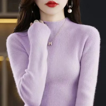 Γυναικείο πουλόβερ φθινοπωρινό πουλόβερ ζιβάγκο μακρυμάνικο λεπτό ελαστικό κορεάτικο απλό βασικό φθηνό μπλουζάκι από μασίφ πλεκτό
