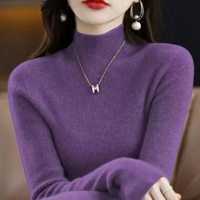 2023 m. moteriškas megztinis, rudens megztinis, ilgomis rankovėmis plonas elastingas korėjietiškas, paprastas, pigus megztinis, vientisas trikotažo viršus