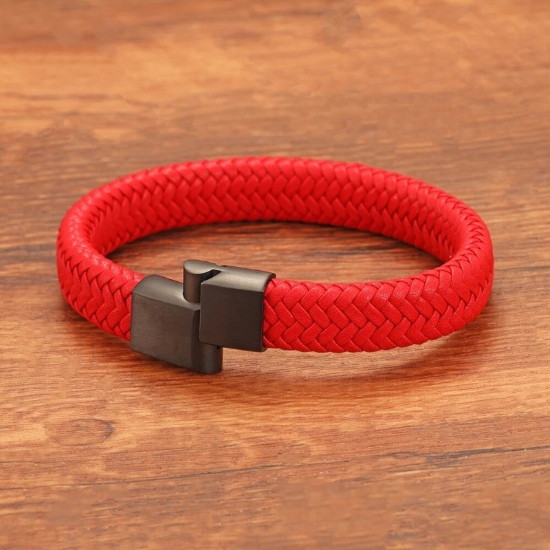 Retro pop pāris sarkani zila ādas rokassprādze vīriešiem un sievietēm ar rokām darināti austi modes aksesuāri