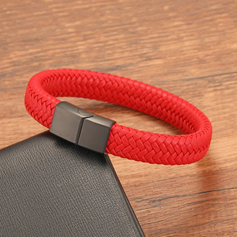 Retro pop pāris sarkani zila ādas rokassprādze vīriešiem un sievietēm ar rokām darināti austi modes aksesuāri