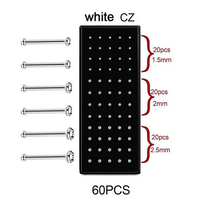L formas nerūsējošā tērauda kristāla deguna gredzenu komplekts sievietēm ķirurģiska tērauda deguna pīrsinga komplekts auss kaula adata kniedes ķermeņa rotaslietas