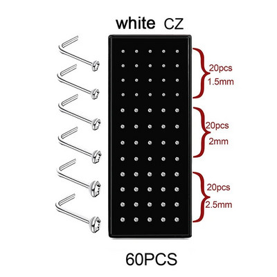 L formas nerūsējošā tērauda kristāla deguna gredzenu komplekts sievietēm ķirurģiska tērauda deguna pīrsinga komplekts auss kaula adata kniedes ķermeņa rotaslietas