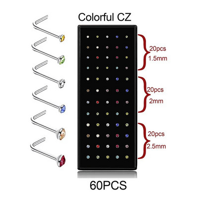 L formas nerūsējošā tērauda kristāla deguna gredzenu komplekts sievietēm ķirurģiska tērauda deguna pīrsinga komplekts auss kaula adata kniedes ķermeņa rotaslietas