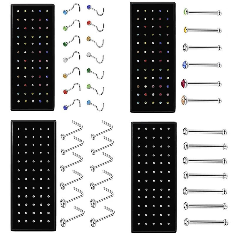 L formas nerūsējošā tērauda kristāla deguna gredzenu komplekts sievietēm ķirurģiska tērauda deguna pīrsinga komplekts auss kaula adata kniedes ķermeņa rotaslietas