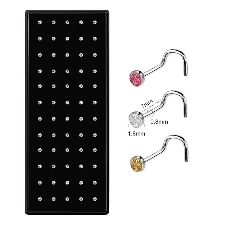 L formas nerūsējošā tērauda kristāla deguna gredzenu komplekts sievietēm ķirurģiska tērauda deguna pīrsinga komplekts auss kaula adata kniedes ķermeņa rotaslietas