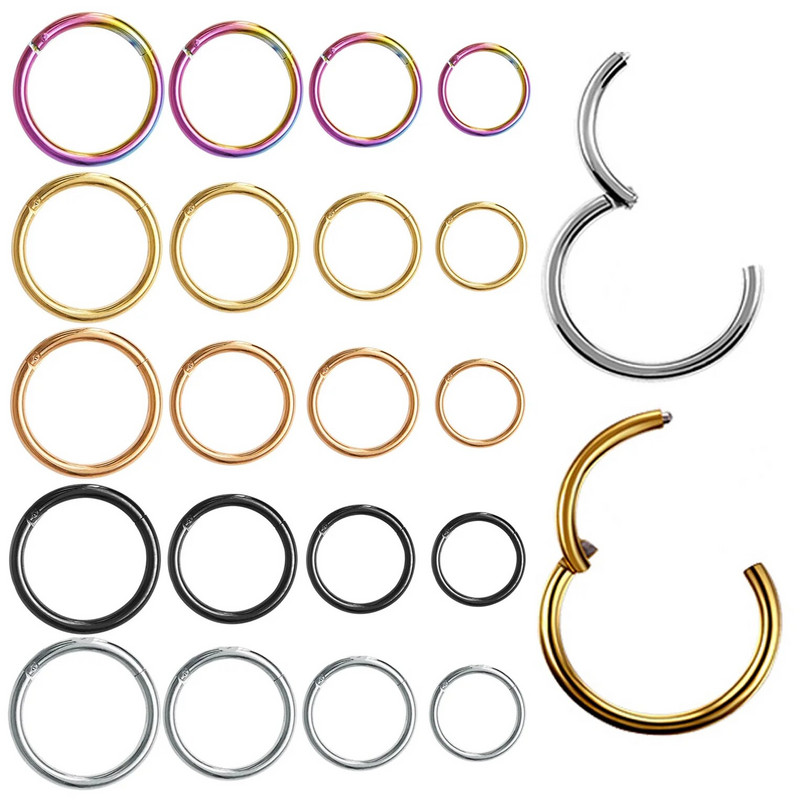 6/8/10/12 χιλιοστά δακτύλιος μύτης με αρθρωτό κλίκερ δακτύλιοι μύτης Helix χόνδρος στεφάνι στεφάνης χειρουργικά σκουλαρίκια χωρίς ραφή από ανοξείδωτο χάλυβα