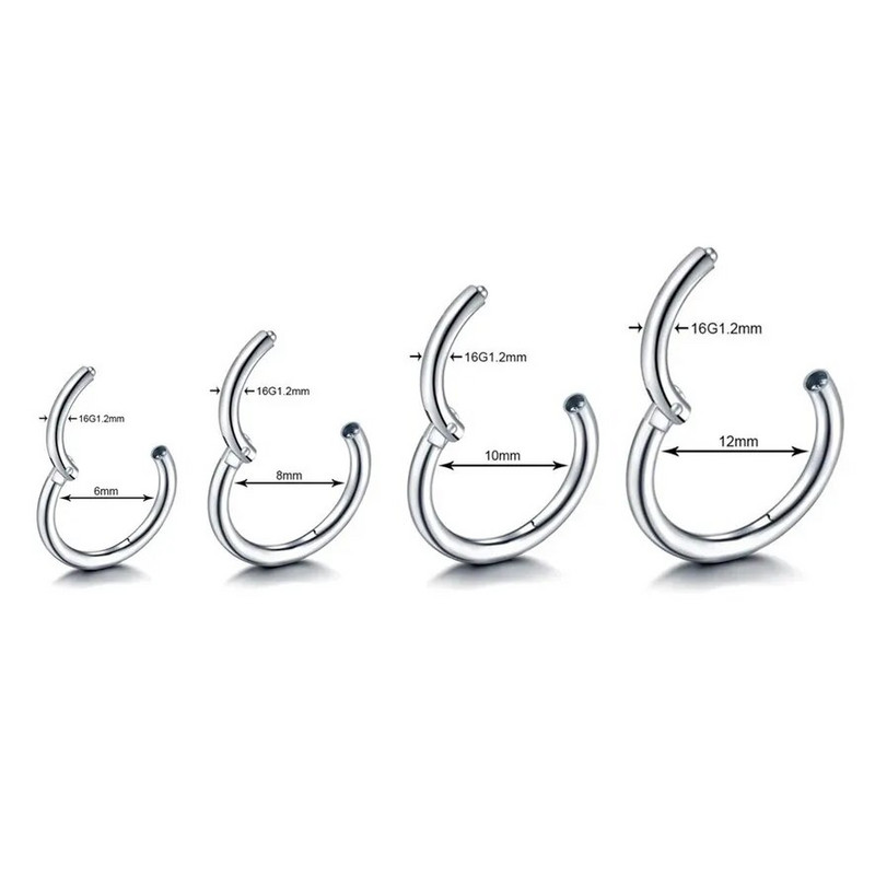 6/8/10/12 χιλιοστά δακτύλιος μύτης με αρθρωτό κλίκερ δακτύλιοι μύτης Helix χόνδρος στεφάνι στεφάνης χειρουργικά σκουλαρίκια χωρίς ραφή από ανοξείδωτο χάλυβα