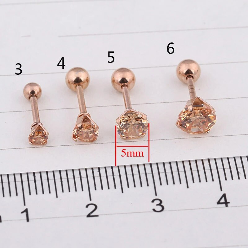 Orvosi titán acél cirkon fülbevaló Méret 3/4/5/6mm Csillag Kristály Porc Fülbevaló Fül Piercing DIY Felső Testékszer Női