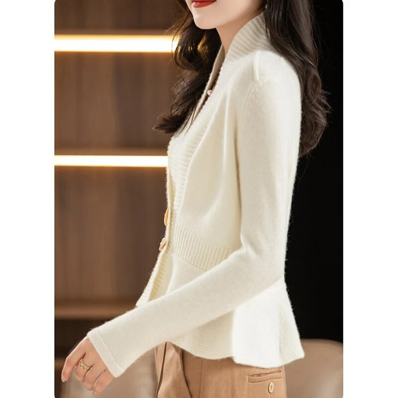 2023 m. Naujas moteriškas megztas megztinis rudens žiemos žieminis ilgomis rankovėmis V formos kaklo megztinis Moteriškas laisvalaikio šiltas megztinis moteriškas megztinis
