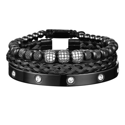 3 komada luksuznih Micro Pave CZ okruglih perli Royal Charm Muške narukvice Kristali od nehrđajućeg čelika Narukvice Ručno izrađeni nakit za par Poklon