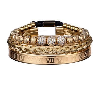 3 komada luksuznih Micro Pave CZ okruglih perli Royal Charm Muške narukvice Kristali od nehrđajućeg čelika Narukvice Ručno izrađeni nakit za par Poklon