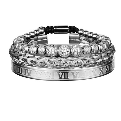 3 komada luksuznih Micro Pave CZ okruglih perli Royal Charm Muške narukvice Kristali od nehrđajućeg čelika Narukvice Ručno izrađeni nakit za par Poklon