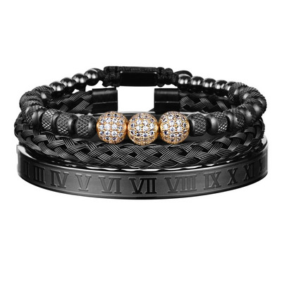 3 komada luksuznih Micro Pave CZ okruglih perli Royal Charm Muške narukvice Kristali od nehrđajućeg čelika Narukvice Ručno izrađeni nakit za par Poklon