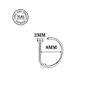 20G ninarõngas kruvirõngas hüpoallergeenne roostevabast terasest D-kujuline ninaklambriga augustamise ehted naistele meestele