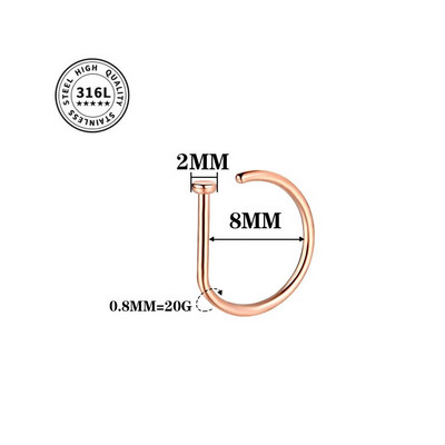 20G ninarõngas kruvirõngas hüpoallergeenne roostevabast terasest D-kujuline ninaklambriga augustamise ehted naistele meestele