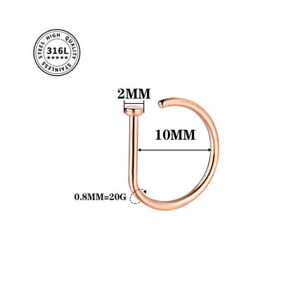20G ninarõngas kruvirõngas hüpoallergeenne roostevabast terasest D-kujuline ninaklambriga augustamise ehted naistele meestele