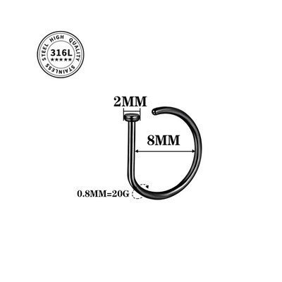 20G ninarõngas kruvirõngas hüpoallergeenne roostevabast terasest D-kujuline ninaklambriga augustamise ehted naistele meestele