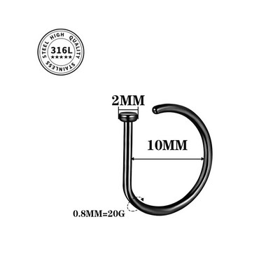 20G ninarõngas kruvirõngas hüpoallergeenne roostevabast terasest D-kujuline ninaklambriga augustamise ehted naistele meestele