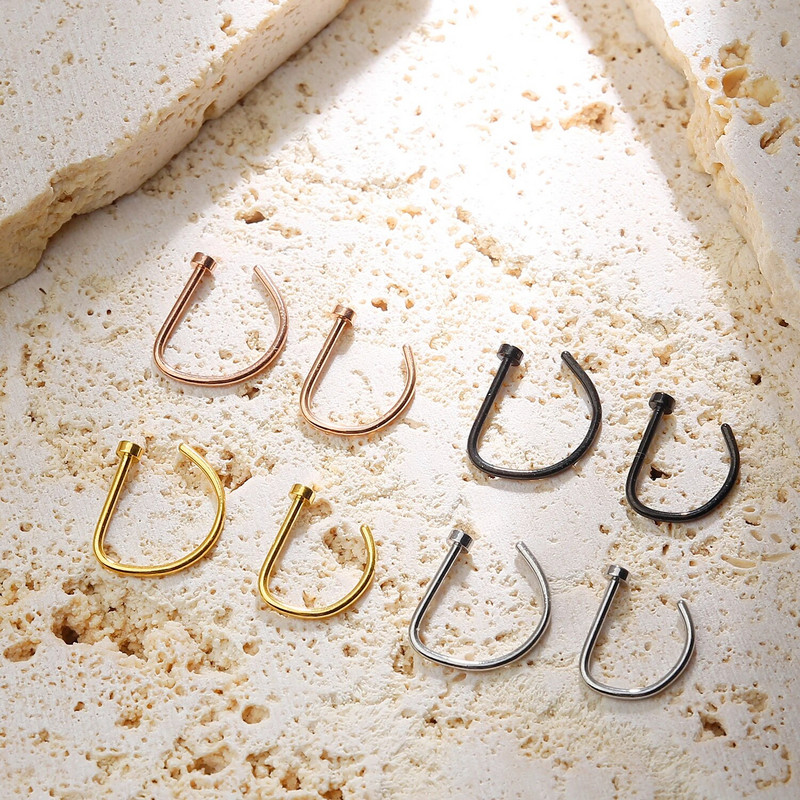 20G ninarõngas kruvirõngas hüpoallergeenne roostevabast terasest D-kujuline ninaklambriga augustamise ehted naistele meestele