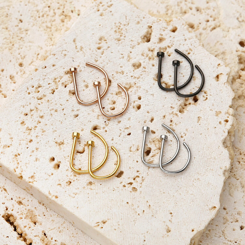 20G ninarõngas kruvirõngas hüpoallergeenne roostevabast terasest D-kujuline ninaklambriga augustamise ehted naistele meestele