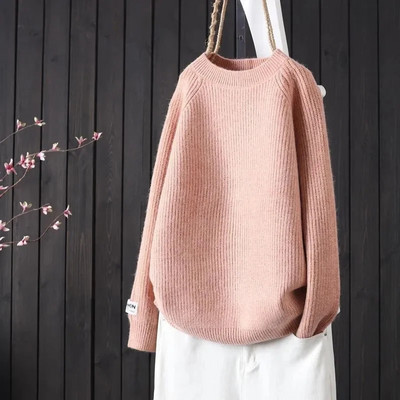 Moteriškas megztinis 2024 m. pavasario rudens megzti megztiniai O formos iškirpte Slim Fit apatiniai marškinėliai Kieti minkšti trikotažo megztiniai Standartiniai megztiniai