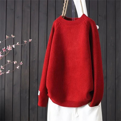 Moteriškas megztinis 2024 m. pavasario rudens megzti megztiniai O formos iškirpte Slim Fit apatiniai marškinėliai Kieti minkšti trikotažo megztiniai Standartiniai megztiniai