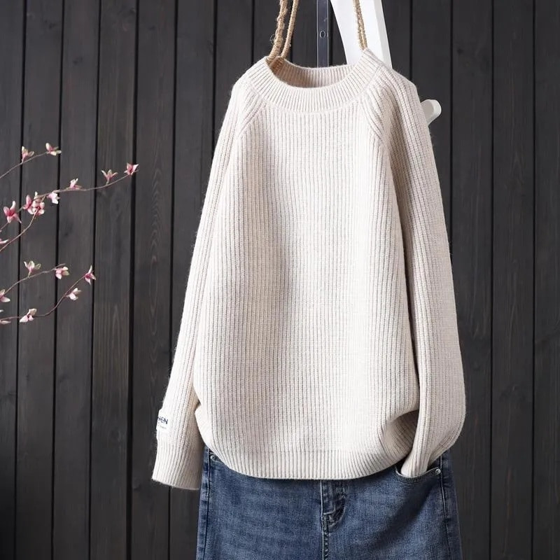 Moteriškas megztinis 2024 m. pavasario rudens megzti megztiniai O formos iškirpte Slim Fit apatiniai marškinėliai Kieti minkšti trikotažo megztiniai Standartiniai megztiniai
