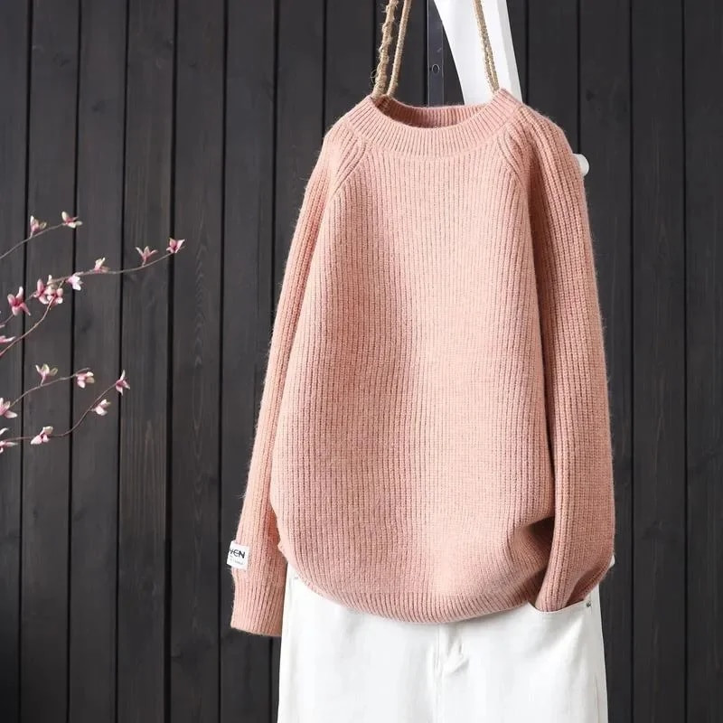 Moteriškas megztinis 2024 m. pavasario rudens megzti megztiniai O formos iškirpte Slim Fit apatiniai marškinėliai Kieti minkšti trikotažo megztiniai Standartiniai megztiniai