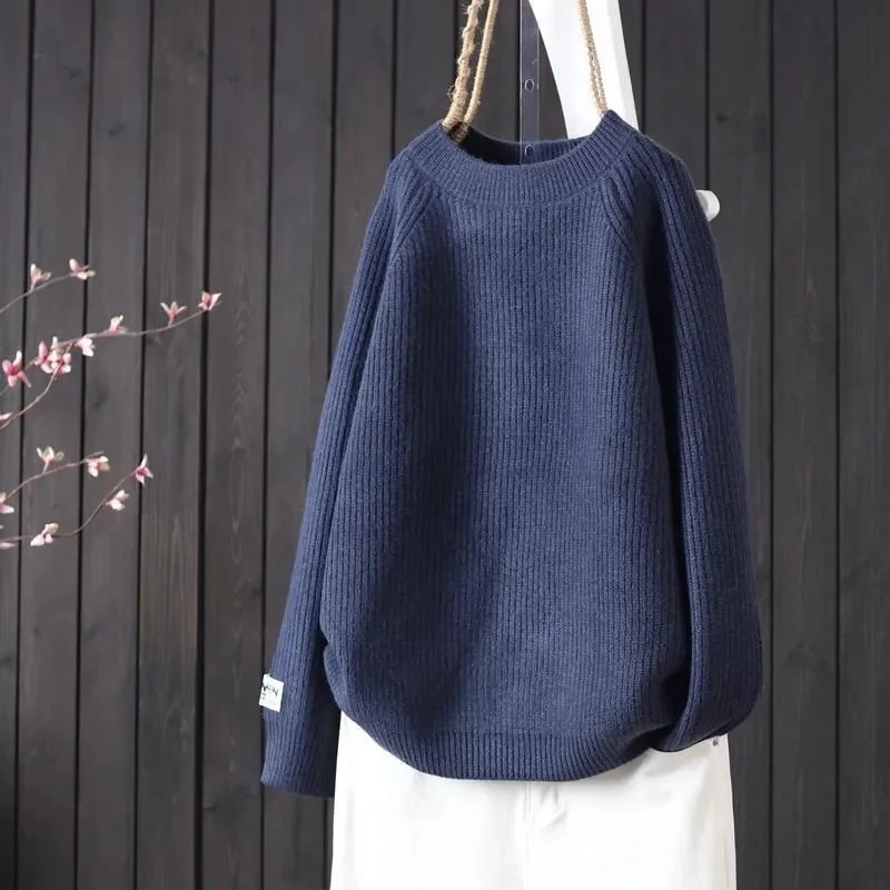 Moteriškas megztinis 2024 m. pavasario rudens megzti megztiniai O formos iškirpte Slim Fit apatiniai marškinėliai Kieti minkšti trikotažo megztiniai Standartiniai megztiniai