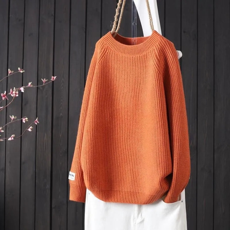 Moteriškas megztinis 2024 m. pavasario rudens megzti megztiniai O formos iškirpte Slim Fit apatiniai marškinėliai Kieti minkšti trikotažo megztiniai Standartiniai megztiniai