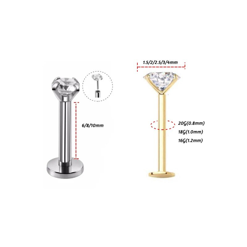 1Gb 20G-16G 1,5-4mm Gem Crystal Monroe lūpu gredzens Tragus Helix gliemežnīcas skrimslis auskars pīrsings tērauda lūpu labret pīrsingu komplekts