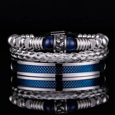 3gab komplekts vīriešu rokassprādzes no nerūsējošā tērauda rokām darinātas virves rokassprādzes vīriešu galvaskausa aproces ar Tigereye dabīgā akmens dāvanu aksesuāriem