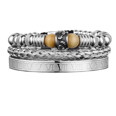 3gab komplekts vīriešu rokassprādzes no nerūsējošā tērauda rokām darinātas virves rokassprādzes vīriešu galvaskausa aproces ar Tigereye dabīgā akmens dāvanu aksesuāriem