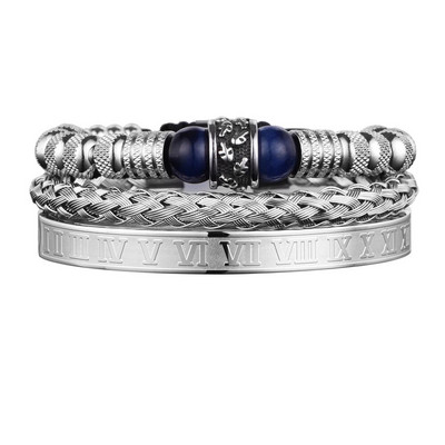 3gab komplekts vīriešu rokassprādzes no nerūsējošā tērauda rokām darinātas virves rokassprādzes vīriešu galvaskausa aproces ar Tigereye dabīgā akmens dāvanu aksesuāriem