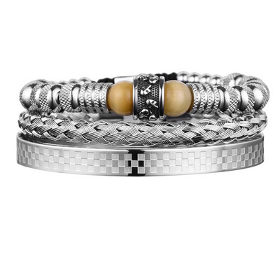 3gab komplekts vīriešu rokassprādzes no nerūsējošā tērauda rokām darinātas virves rokassprādzes vīriešu galvaskausa aproces ar Tigereye dabīgā akmens dāvanu aksesuāriem