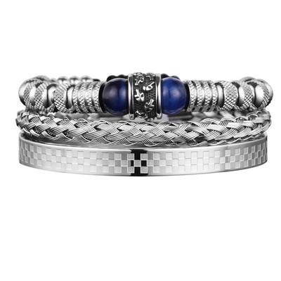 3gab komplekts vīriešu rokassprādzes no nerūsējošā tērauda rokām darinātas virves rokassprādzes vīriešu galvaskausa aproces ar Tigereye dabīgā akmens dāvanu aksesuāriem