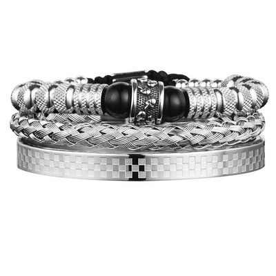 3gab komplekts vīriešu rokassprādzes no nerūsējošā tērauda rokām darinātas virves rokassprādzes vīriešu galvaskausa aproces ar Tigereye dabīgā akmens dāvanu aksesuāriem