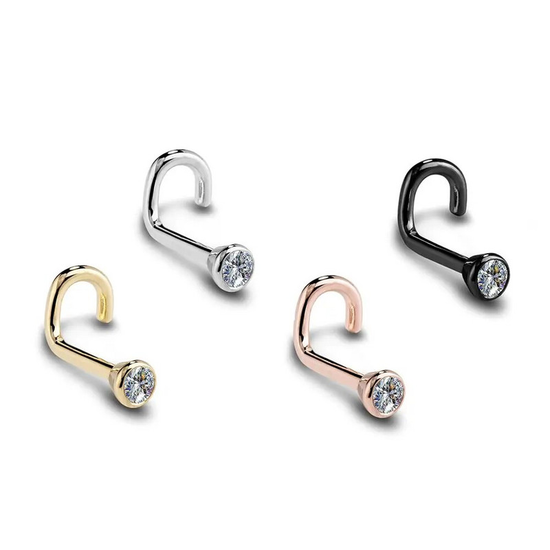 1tk 20G 1,5/2/2,5/3mm tsirkoonist vääriskivi luust nina naastud augustamine kõrvarõngas anodeeritud roosa kulla värvi ninasõrmus hark CZ nina ehted