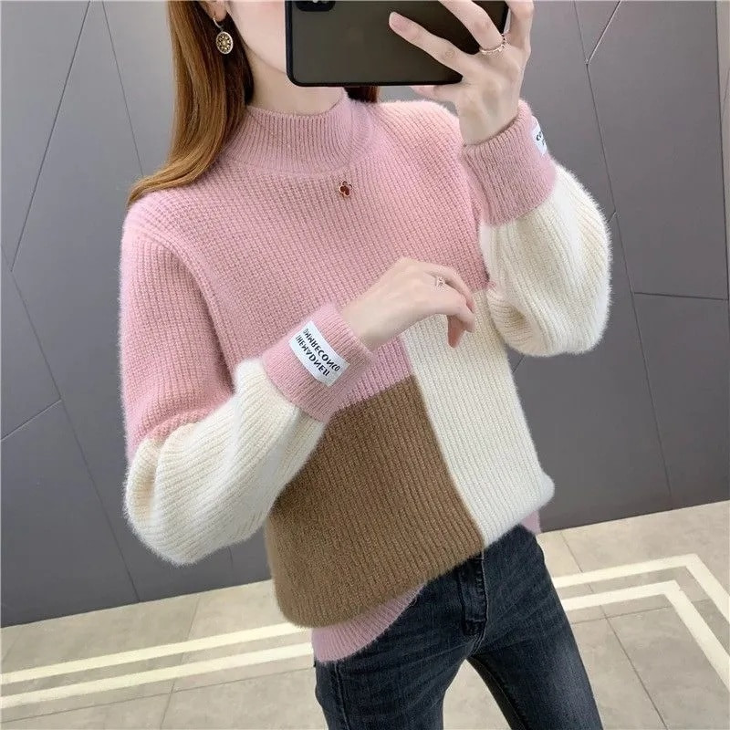 Sieviešu trikotāžas džemperis Sieviešu vilnas ikdienas džemperis 2023. gada pavasaris, rudens, ziemas, mīksts, elastīgs, pamata trikotāžas trikotāžas trikotāža