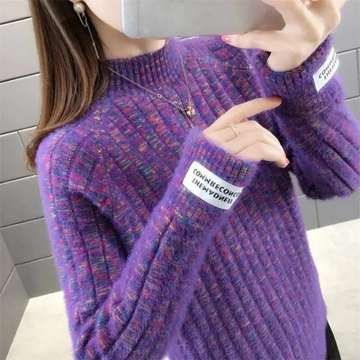 Adītas apakšas krekls, silts rudens ziemas džemperis 2023. gada jauns sieviešu pusapkaklis, savīti ziedi, džemperi, džemperi