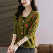 Jauns džemperis jaciņa jaka pavasara rudens sieviešu ikdienas korejiešu brīvs vienrindas trikotāžas džemperis mētelis sieviešu trikotāžas topi