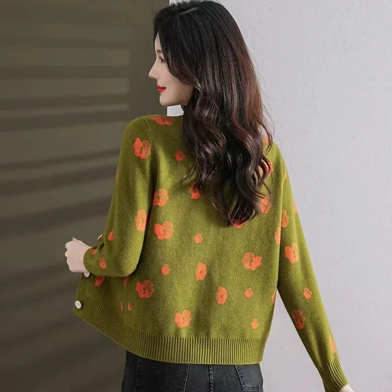 Jauns džemperis jaciņa jaka pavasara rudens sieviešu ikdienas korejiešu brīvs vienrindas trikotāžas džemperis mētelis sieviešu trikotāžas topi