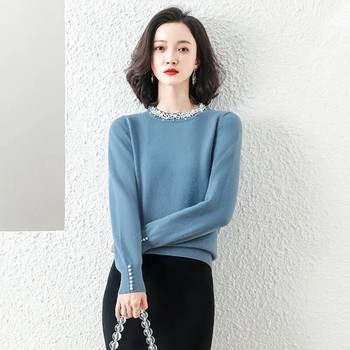 2023 Нов дамски пуловер с О-образно деколте Есен Зима Базов пуловер Топли ежедневни джъмпери Корейски моден трикотаж Долна риза