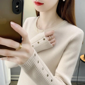 Μόδα γυναικεία πλεκτά πουλόβερ με μακρυμάνικο άνοιξη φθινόπωρο Νέα μασίφ λεπτή λαιμόκοψη Κορεατικά βασικά πουλόβερ με κάτω μέρος