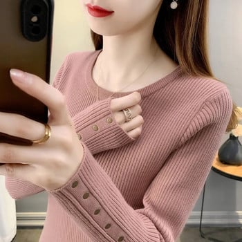 Μόδα γυναικεία πλεκτά πουλόβερ με μακρυμάνικο άνοιξη φθινόπωρο Νέα μασίφ λεπτή λαιμόκοψη Κορεατικά βασικά πουλόβερ με κάτω μέρος