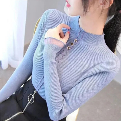 2023. gada rudens sieviešu adīti, plānie džemperi, vienkrāsaini adīti sieviešu kokvilnas, mīkstas, elastīgas krāsas puloveri, poga ar pilnām piedurknēm