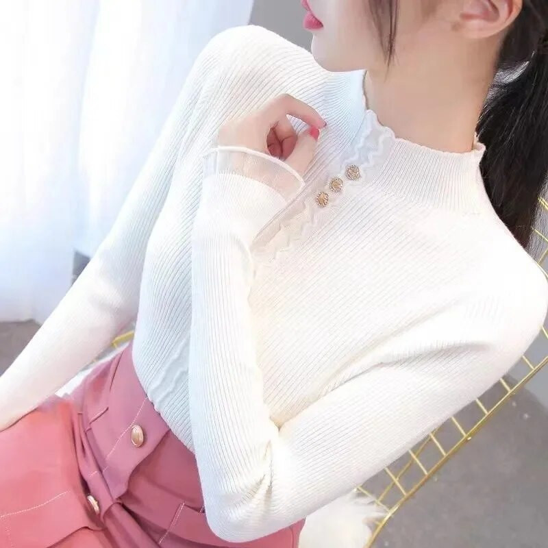 2023. gada rudens sieviešu adīti, plānie džemperi, vienkrāsaini adīti sieviešu kokvilnas, mīkstas, elastīgas krāsas puloveri, poga ar pilnām piedurknēm