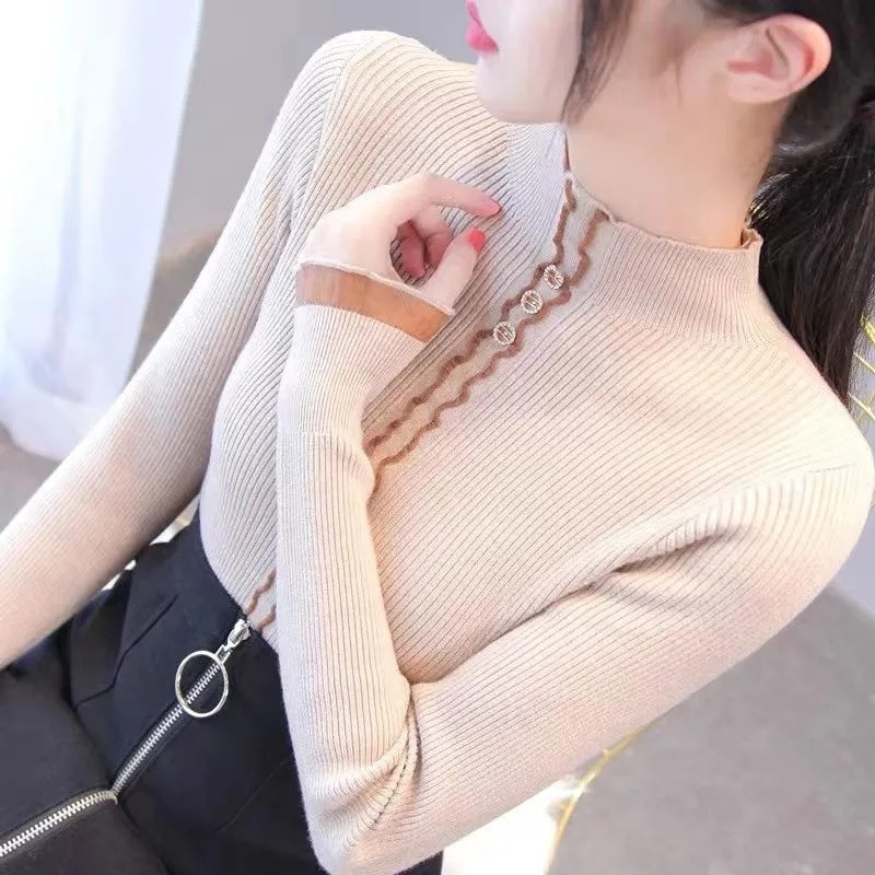 2023. gada rudens sieviešu adīti, plānie džemperi, vienkrāsaini adīti sieviešu kokvilnas, mīkstas, elastīgas krāsas puloveri, poga ar pilnām piedurknēm