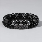 GolbalJew 2gb Pērlīšu rokassprādze vīriešiem Dabiskā tīģera acs Hematīts Obsidiāns Pērlīšu rokassprādzes Homme Energy Stretch Rokassprādze Vīriešu Rotaslietas