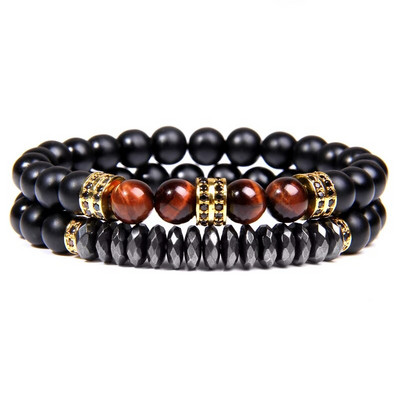 GolbalJew 2gb Pērlīšu rokassprādze vīriešiem Dabiskā tīģera acs Hematīts Obsidiāns Pērlīšu rokassprādzes Homme Energy Stretch Rokassprādze Vīriešu Rotaslietas